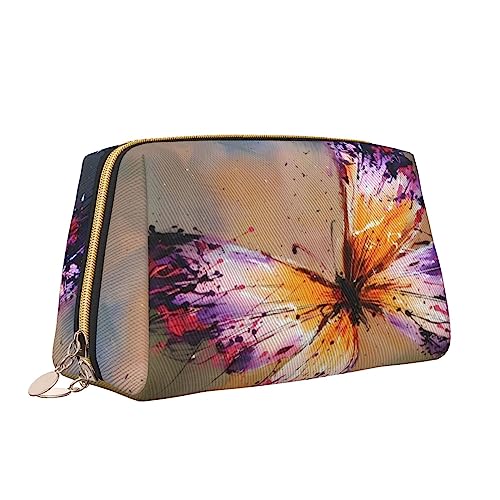 Stickerei Bunte Schmetterling Leder Make-up Tasche Große Kapazität Reise Kosmetiktaschen Öffnung Make-up Tasche Tragbare Wasserdichte Kulturtasche für Frauen Mädchen Kosmetik Organizer, weiß, von QQLADY