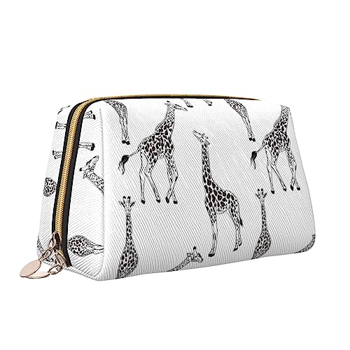 Süße Giraffe Leder Make-up Tasche Große Kapazität Reise Kosmetiktaschen Öffnung Make-up Tasche Tragbare Wasserdichte Kulturtasche für Frauen Mädchen Kosmetik Organizer, weiß, Einheitsgröße von QQLADY