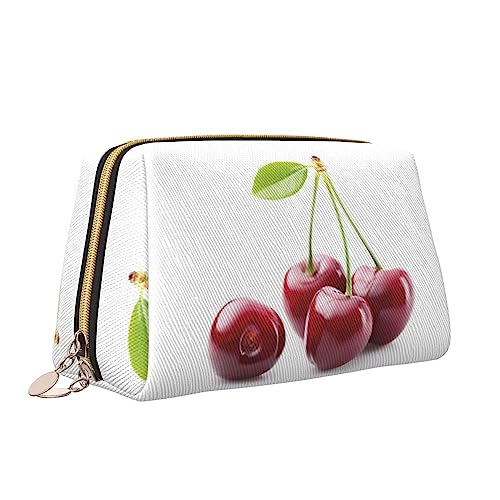 Süße Kirschleder Make-up Tasche Große Kapazität Reise Kosmetiktaschen Öffnung Make-up Tasche Tragbare Wasserdichte Kulturtasche für Frauen Mädchen Kosmetik Organizer, weiß, Einheitsgröße von QQLADY