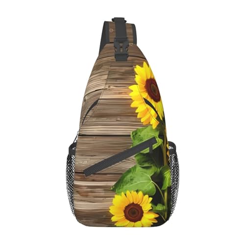 Sunflowers On Wooden Board Fanny Pack for Man Women Waist Bag Adjustable Belt Casual Chest Bag Bum Bags for Travel Sports Running Hiking Waist Packs, Schwarz , Einheitsgröße von QQLADY