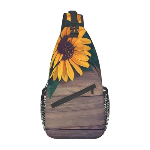 Sunflowers on an Old Wooden Fanny Pack for Man Women Waist Bag Adjustable Belt Casual Chest Bag Bum Bags for Travel Sports Running Hiking Waist Packs, Schwarz , Einheitsgröße von QQLADY