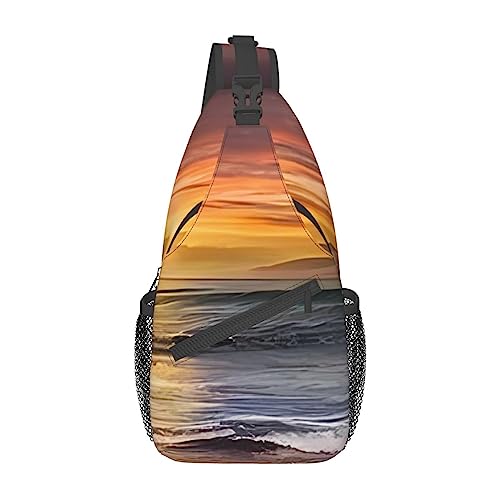 Sunset Beach Fanny Pack for Man Women Waist Bag Adjustable Belt Casual Chest Bag Bum Bags for Travel Sports Running Hiking Waist Packs, Schwarz , Einheitsgröße von QQLADY