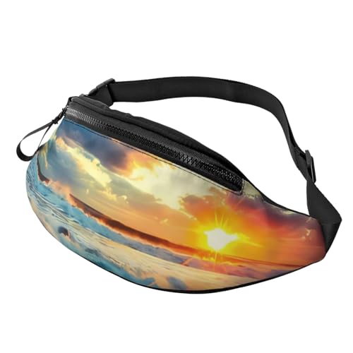 Sunset Beach Fanny Pack for Man Women Waist Bag Adjustable Belt Casual Chest Bag Bum Bags for Travel Sports Running Hiking Waist Packs, Schwarz , Einheitsgröße von QQLADY