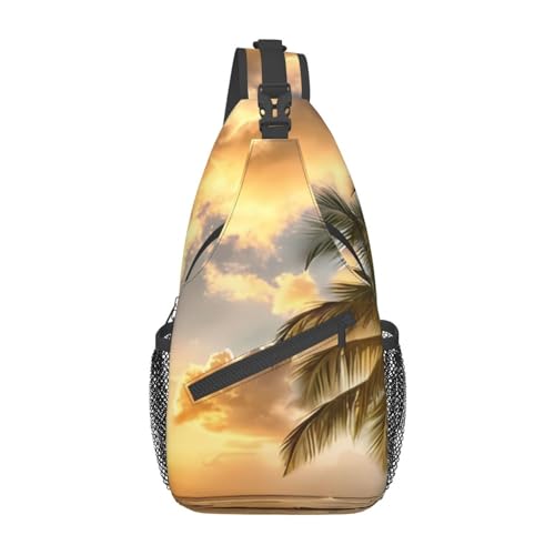 Sunset Hawaiian Palm Tree Fanny Pack for Man Women Waist Bag Adjustable Belt Casual Chest Bag Bum Bags for Travel Sports Running Hiking Waist Packs, Schwarz , Einheitsgröße von QQLADY