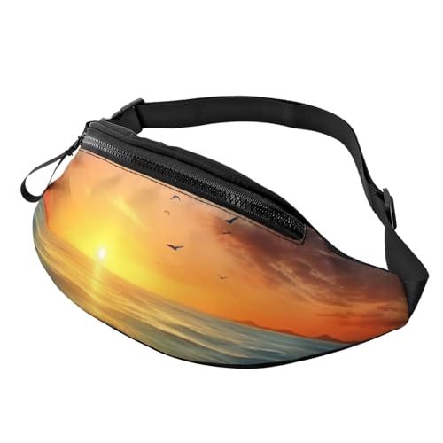 Sunset Sea Fanny Pack for Man Women Waist Bag Adjustable Belt Casual Chest Bag Bum Bags for Travel Sports Running Hiking Waist Packs, Schwarz , Einheitsgröße von QQLADY