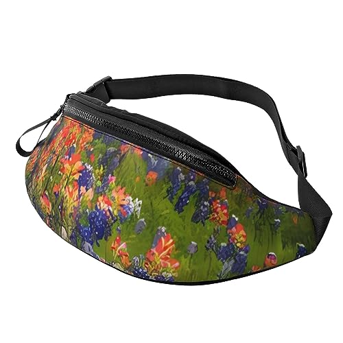 Texas Bluebonnets Landschaft Bauchtasche für Mann Frauen Hüfttasche Verstellbarer Gürtel Casual Brusttasche Bauchtaschen für Reisen Sport Laufen Wandern Hüfttaschen, Schwarz , Einheitsgröße von QQLADY