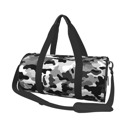 Travel Duffle Bag Black Grey White Camo Sports Gym Bag for Women and Men Shoulder Sports Travel Duffle Weekender Workout Bag for Exercise, Yoga, Cycling, Swiming, Camping, Schwarz , Einheitsgröße von QQLADY