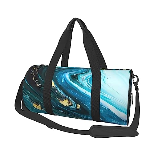 Travel Duffle Bag Türkis Blau Gold Marmor Sport Gym Bag für Damen und Herren Schulter Sport Reise Duffle Weekender Workout Tasche für Übung, Yoga, Radfahren, Schwimmen, Camping, Schwarz , von QQLADY