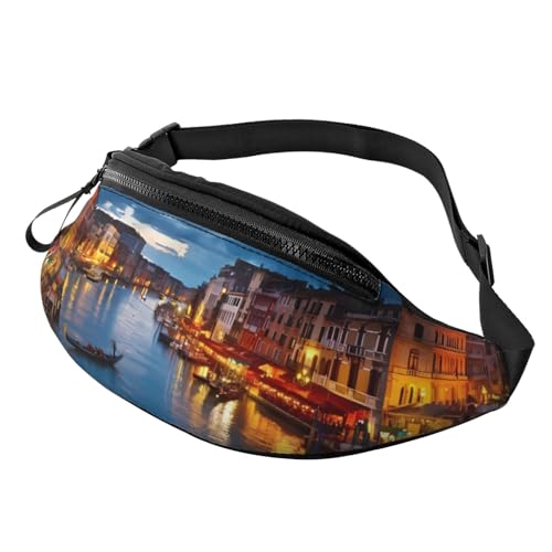 Venice Night Fanny Pack für Mann Frauen Hüfttasche Verstellbarer Gürtel Lässige Brusttasche Bauchtaschen für Reisen Sport Laufen Wandern Hüfttaschen, Schwarz , Einheitsgröße von QQLADY