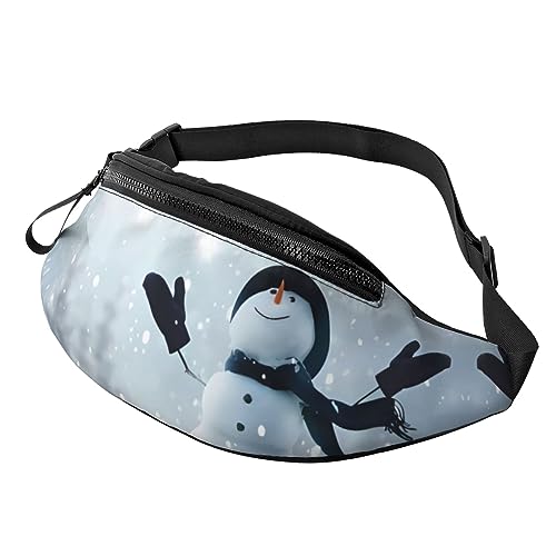 Weihnachten Happy Snowman Fanny Pack für Mann Frauen Hüfttasche Verstellbarer Gürtel Lässige Brusttasche Bauchtaschen für Reisen Sport Laufen Wandern Hüfttaschen, Schwarz , Einheitsgröße von QQLADY