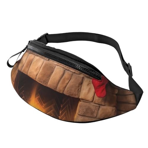 Weihnachten Kamin Hintergrund Bauchtasche für Mann Frauen Hüfttasche Verstellbarer Gürtel Casual Brusttasche Bauchtaschen für Reisen Sport Laufen Wandern Hüfttaschen, Schwarz , Einheitsgröße von QQLADY