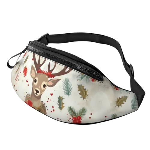 Weihnachten Rentier Fanny Pack für Mann Frauen Hüfttasche Verstellbarer Gürtel Casual Brusttasche Bauchtaschen für Reisen Sport Laufen Wandern Hüfttaschen, Schwarz , Einheitsgröße von QQLADY