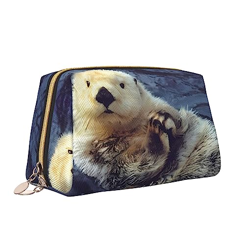 Weißer Otter Leder Make-up Tasche Große Kapazität Reise Kosmetiktaschen Öffnung Make-up Tasche Tragbare Wasserdichte Kulturtasche für Frauen Mädchen Kosmetik Organizer, weiß, Einheitsgröße von QQLADY