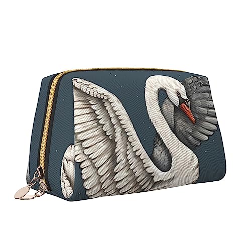 White Swan Leder Make-up Tasche Große Kapazität Reise Kosmetiktaschen Öffnung Make-up Tasche Tragbare Wasserdichte Kulturtasche für Frauen Mädchen Kosmetik Organizer, weiß, Einheitsgröße von QQLADY