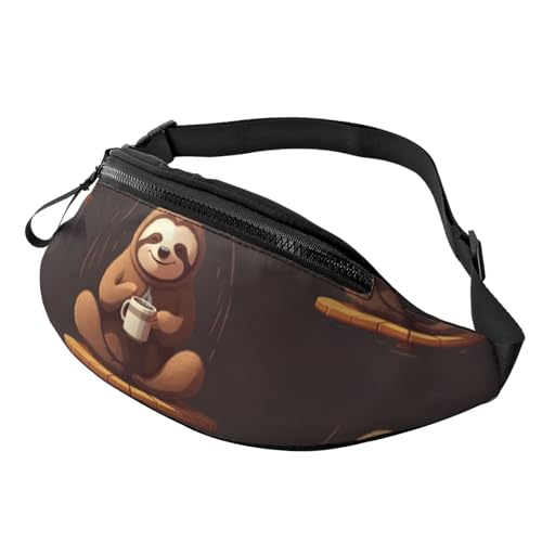 Yoga Faultier Kaffee Fanny Pack für Mann Frauen Hüfttasche Verstellbarer Gürtel Casual Brusttasche Bauchtaschen für Reisen Sport Laufen Wandern Hüfttaschen, Schwarz , Einheitsgröße von QQLADY