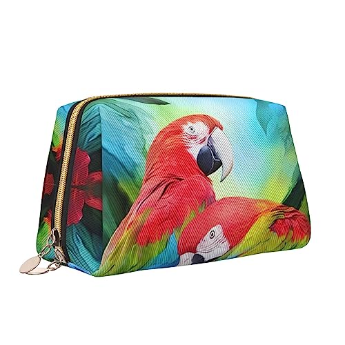 Zwei farbige Papageien Leder Make-up Tasche Große Kapazität Reise Kosmetiktaschen Öffnung Make-up Tasche Tragbare Wasserdichte Kulturtasche für Frauen Mädchen Kosmetik Organizer, weiß, Einheitsgröße von QQLADY