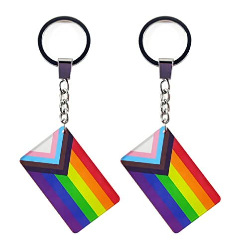 QQSD Progress Regenbogen-Schlüsselanhänger mit Gay-Pride-Flagge, LGBT-Schlüsselanhänger, 2 Stück, Progress Rainbow, 2 x 1.2 x 0.2 inches von QQSD