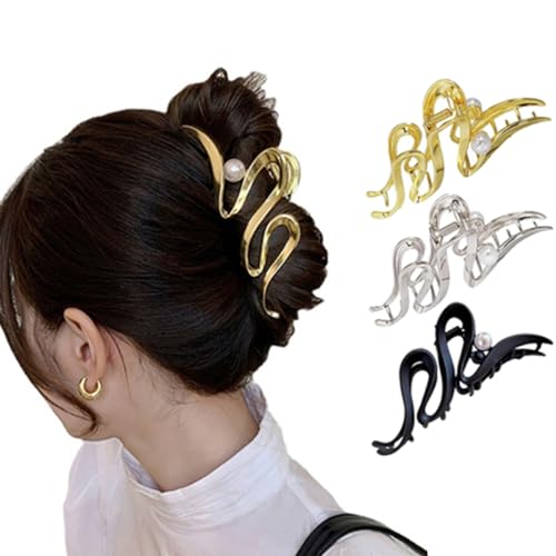 QQY Große Haarspangen, 3-Pack Blume Haar Kralle Clips Rutschfeste Blume Metall Kralle Clips Starke Halt Kralle Clip für Damen Accessoires (1) von QQY