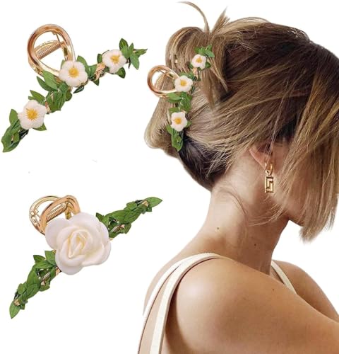 QQY Große Haarspangen, 3-Pack Blume Haar Kralle Clips Rutschfeste Blume Metall Kralle Clips Starke Halt Kralle Clip für Damen Accessoires (49) von QQY