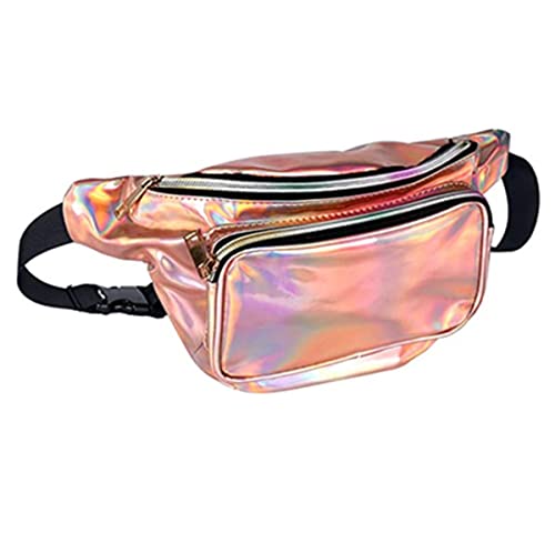 QQY Gürteltasche, Holografische Bauchtasche für Damen/Herren wasserdichte Crossbody Gürteltasche mit verstellbaren Gürteln für Reisen, Party, Festival Rave, Laufen (Roségold) von QQY