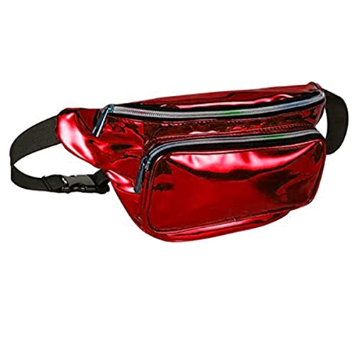 QQY Gürteltasche, Holografische Bauchtasche für Damen/Herren wasserdichte Crossbody Gürteltasche mit verstellbaren Gürteln für Reisen, Party, Festival Rave, Laufen (Rot) von QQY