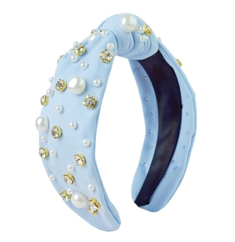 QQY Stirnband für Frauen Jeweled Haarband Verziert Kristall Perle Kopf Band Wide Top Knoten Urlaub Haarbänder Mode Haar Zubehör (Blau) von QQY