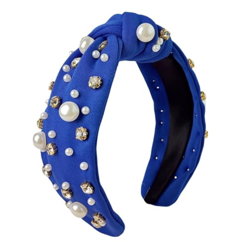 QQY Stirnband für Frauen Jeweled Haarband Verziert Kristall Perle Kopf Band Wide Top Knoten Urlaub Haarbänder Mode Haar Zubehör (Dunkelblau) von QQY