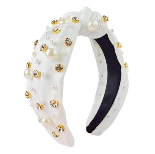 QQY Stirnband für Frauen Jeweled Haarband Verziert Kristall Perle Kopf Band Wide Top Knoten Urlaub Haarbänder Mode Haar Zubehör (Weiß) von QQY