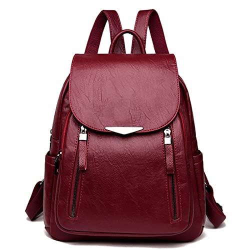 QQYG Damenrucksack Pu-Hochkapazitätsrucksack Mode Mädchen wasserdichter Rucksack Damen Umhängetasche Rucksack,Rotwein von QQYG