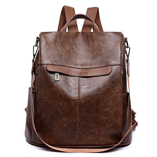 QQYG Frauen PU-Leder Anti-Diebstahl-Rucksack Retro Damen Umhängetasche Schultasche Mädchen Taschen Damentaschen,Braun,31 * 31 * 15cm von QQYG
