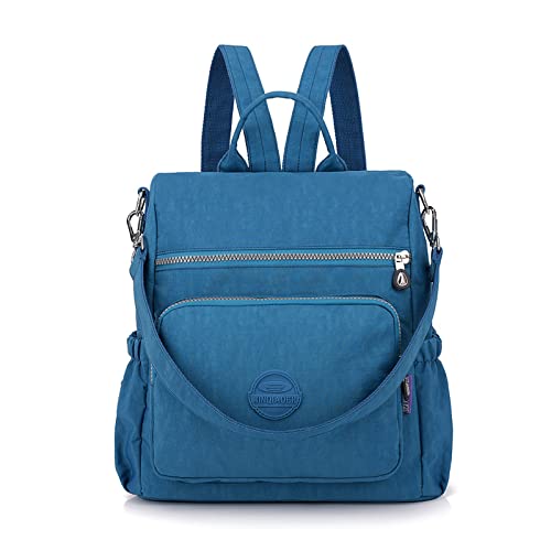 QQYG Mode Damen Wasserdicht Nylon Rucksack Umhängetasche Casual Rucksack Mädchen,Blau von QQYG