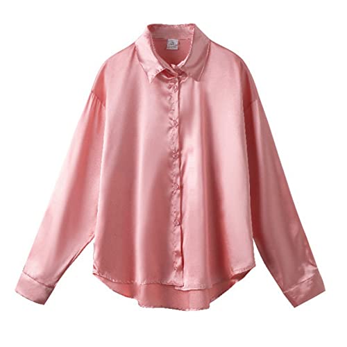 Frauenbluse Langarm Satin -Hemd Drape Vintage Shirt Top Ansufer Hemd Arbeitsplatten von QREXVOG