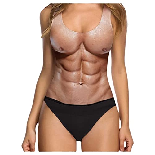 QREXVOG Badeanzug für Damen, einteiliger Badeanzug mit behaarter Brust, lustiger, schmeichelhafter Strand-Badeanzug (Farbe 7,XL) von QREXVOG