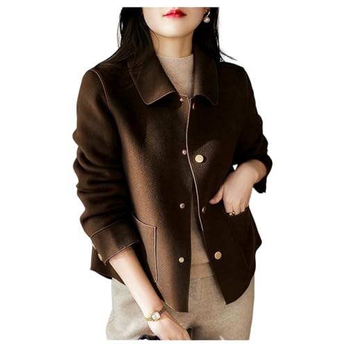 QREXVOG Damenwolle Erbsenmäntel Doppelseitiger Revers Short Copfel Losen Top Winter Wollmantel von QREXVOG