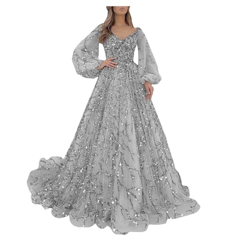 QREXVOG Frauen Formelle Kleidung Spitze Langsame Bronzing Long Kleid Abendkleid Hochzeit Gastkleid von QREXVOG