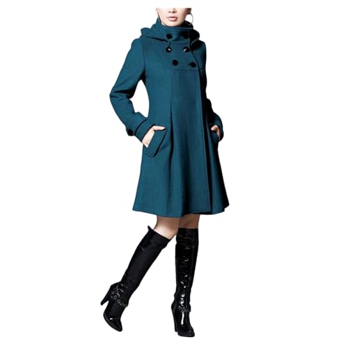 QREXVOG Frauenwolle Erbsenmäntel Windbrecher Wollmantel mit Mittlerer Mantel Erbsengrabenschicht von QREXVOG