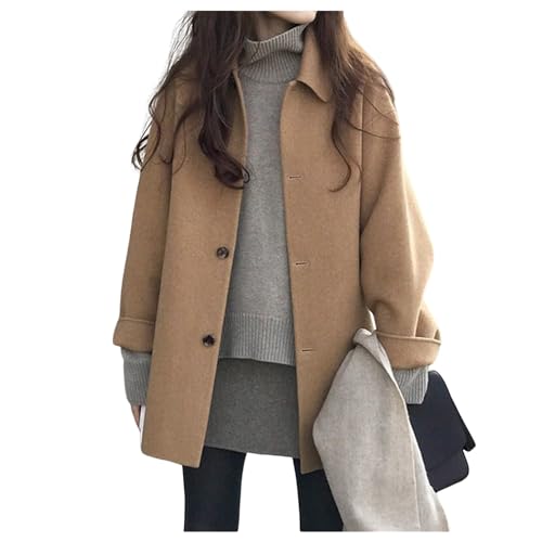 QREXVOG Frauenwolle Erbsenmäntel Wollmantel Lose Mittelgroß von QREXVOG