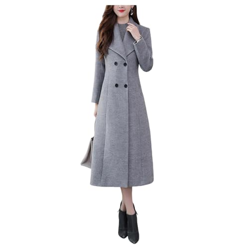 QREXVOG Frauenwolle Erbsenmäntel Wollmantel Over-the-knie-verdickte Revers, Long Slim Mantel von QREXVOG