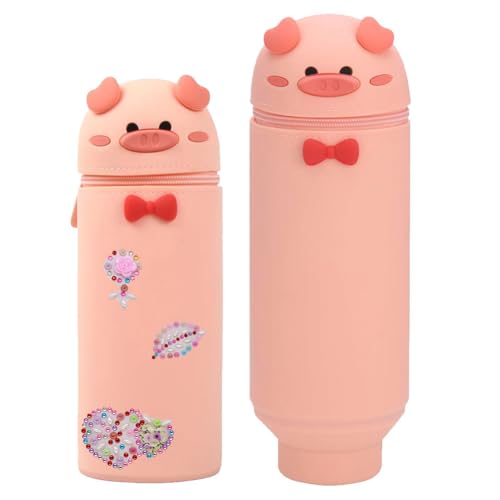 QRKPVHD 2 in 1 Weiche Silikontasche Kawaii Federmäppchen, Tischstifthalter, Reißverschluss, Silikon, Stiftetasche Buntstifte Marker, Büro, Uni, niedlicher Schulbedarf, Mädchen (1) von QRKPVHD