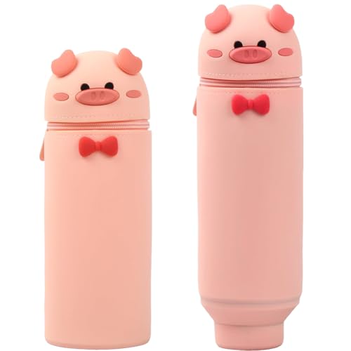 QRKPVHD Federmäppchen Aus Weichem Silikon, Kawaii Federmäppchen, 2 in 1 Weiche Silikontasche Kawaii, Teleskopisch Mäppchen, Cartoon Tischstifthalter, Stand up Federmäppchen, Cartoon Tischstifthalter von QRKPVHD