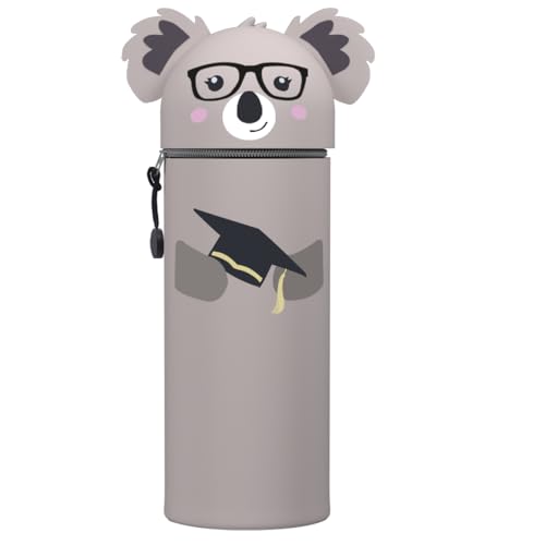 QRKPVHD 2-in-1 Weiche Federmäppchen - Kawaii mäppchen, Silikontasche, Federmäppchen, Stand Up Federmäppchen, Tier Stifthalter, Stifthalter Bleistifttasche Mädchen Junge (Hut Koala) von QRKPVHD