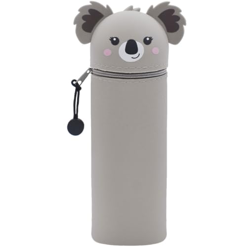 QRKPVHD Kawaii Federmäppchen, mäppchen, 2-in-1 Weiche Silikontasche, Federmäppchen, Stand Up Federmäppchen, Tier Stifthalter, Stifthalter Bleistifttasche Mädchen Junge (Brauner Koala) von QRKPVHD