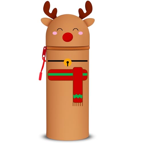 QRKPVHD Kawaii Federmäppchen, mäppchen, 2-in-1 Weiche Silikontasche, Federmäppchen, Stand Up Federmäppchen, Tier Stifthalter, Stifthalter Bleistifttasche Mädchen Junge (Elche) von QRKPVHD