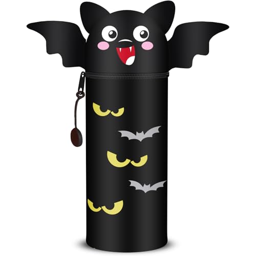 QRKPVHD Kawaii Federmäppchen, mäppchen, 2-in-1 Weiche Silikontasche, Federmäppchen, Stand Up Federmäppchen, Tier Stifthalter, Stifthalter Bleistifttasche Mädchen Junge (Fledermäuse) von QRKPVHD