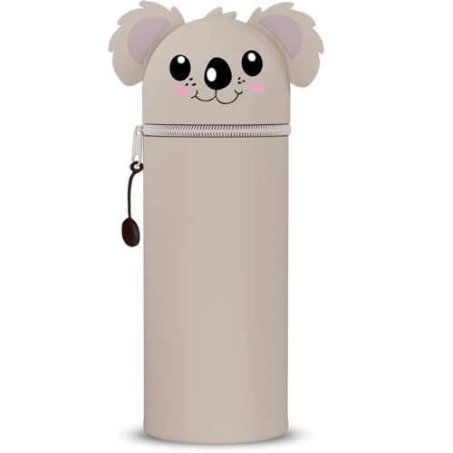 QRKPVHD Kawaii Federmäppchen, mäppchen, 2-in-1 Weiche Silikontasche, Federmäppchen, Stand Up Federmäppchen, Tier Stifthalter, Stifthalter Bleistifttasche Mädchen Junge (Graue Koalas) von QRKPVHD