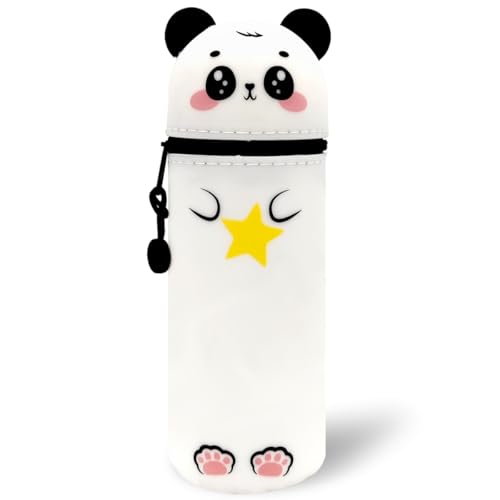 QRKPVHD 2-in-1 Weiche Federmäppchen - Kawaii mäppchen, Silikontasche, Federmäppchen, Stand Up Federmäppchen, Tier Stifthalter, Stifthalter Bleistifttasche Mädchen Junge (Stern-Bär) von QRKPVHD