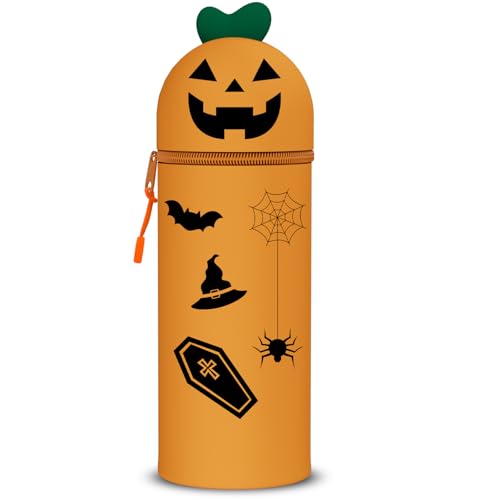 QRKPVHD Kawaii Federmäppchen, mäppchen, 2-in-1 Weiche Silikontasche, Federmäppchen, Stand Up Federmäppchen, Tier Stifthalter, Stifthalter Bleistifttasche Mädchen Junge (Kürbisse) von QRKPVHD