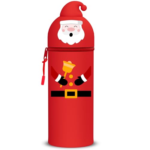 QRKPVHD Kawaii Federmäppchen, mäppchen, 2-in-1 Weiche Silikontasche, Federmäppchen, Stand Up Federmäppchen, Tier Stifthalter, Stifthalter Bleistifttasche Mädchen Junge (Weihnachtsmänner) von QRKPVHD