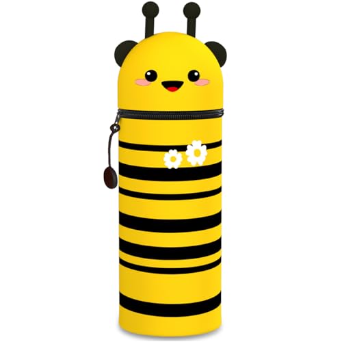 QRKPVHD 2-in-1 Weiche Silikontasche - Kawaii Federmäppchen - mäppchen, Federmäppchen, Stand Up Federmäppchen, Tier Stifthalter, Stifthalter Bleistifttasche Mädchen Junge (Biene) von QRKPVHD