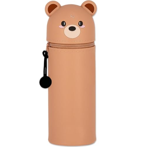 Xotify 2-in-1 Weiche Silikontasche - Kawaii Federmäppchen - Stand Up Federmäppchen, Tier Stifthalter, Bär von QRKPVHD